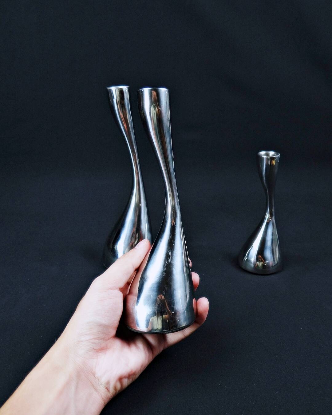 Scandinavian steel candle holders by Design by Mencke & Vagnby Nuance Vintage
