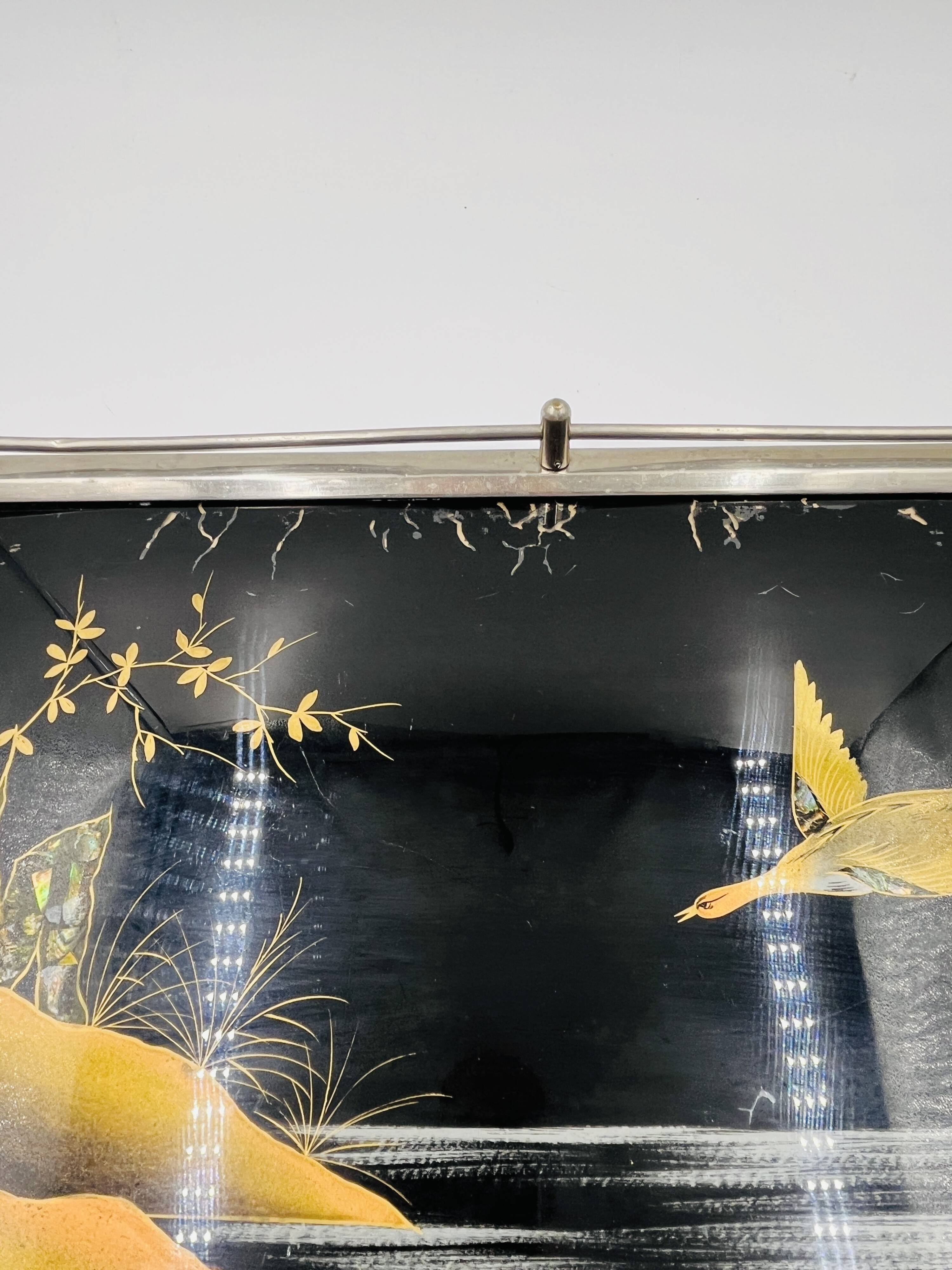 Plateau Art Déco en fixé sous verre et nacre
