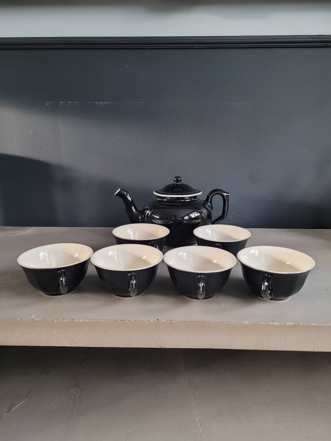 Antique black and white ceramic coffee set