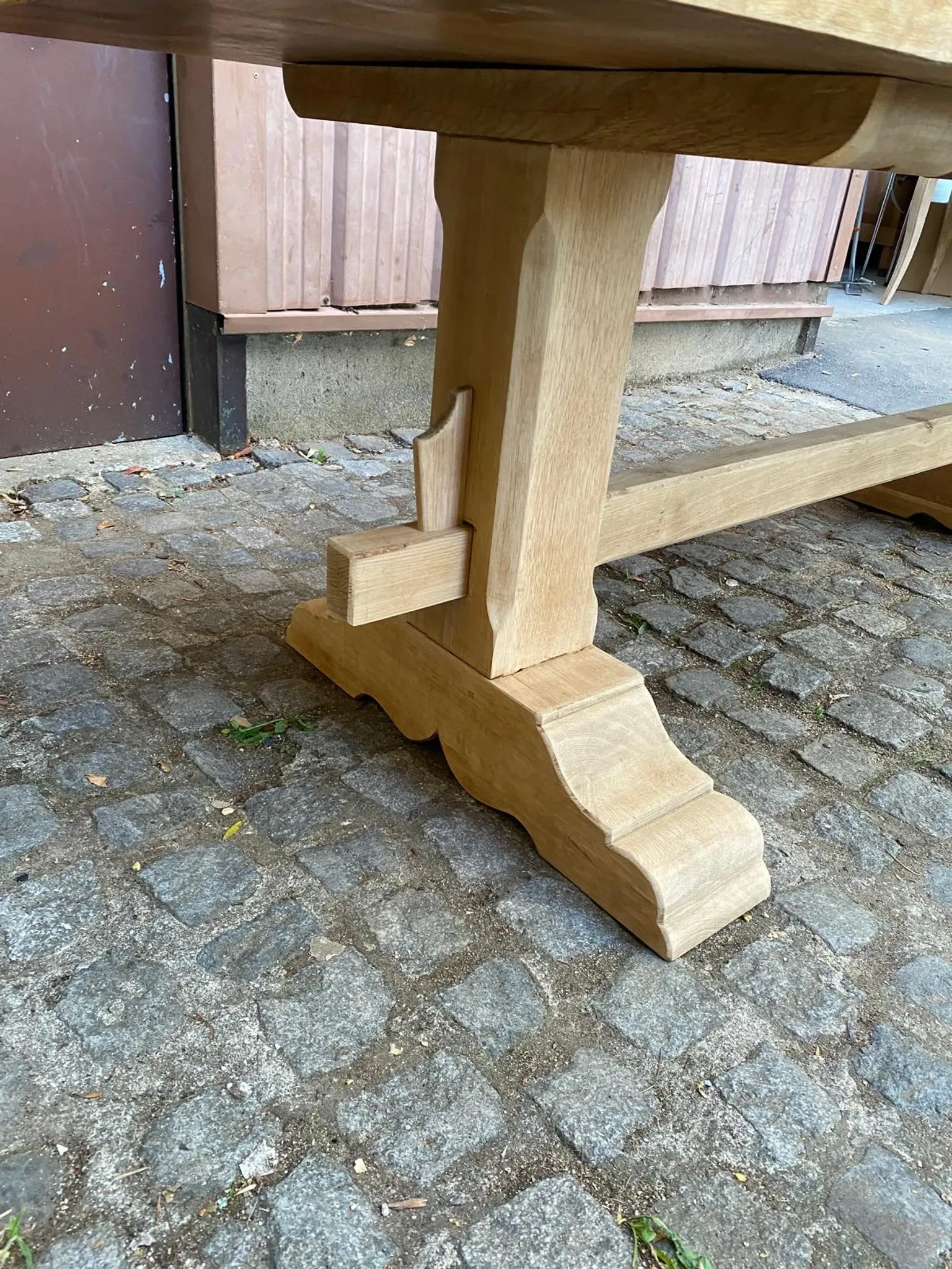 Large stripped monastery table in raw solid oak 225cm 1970