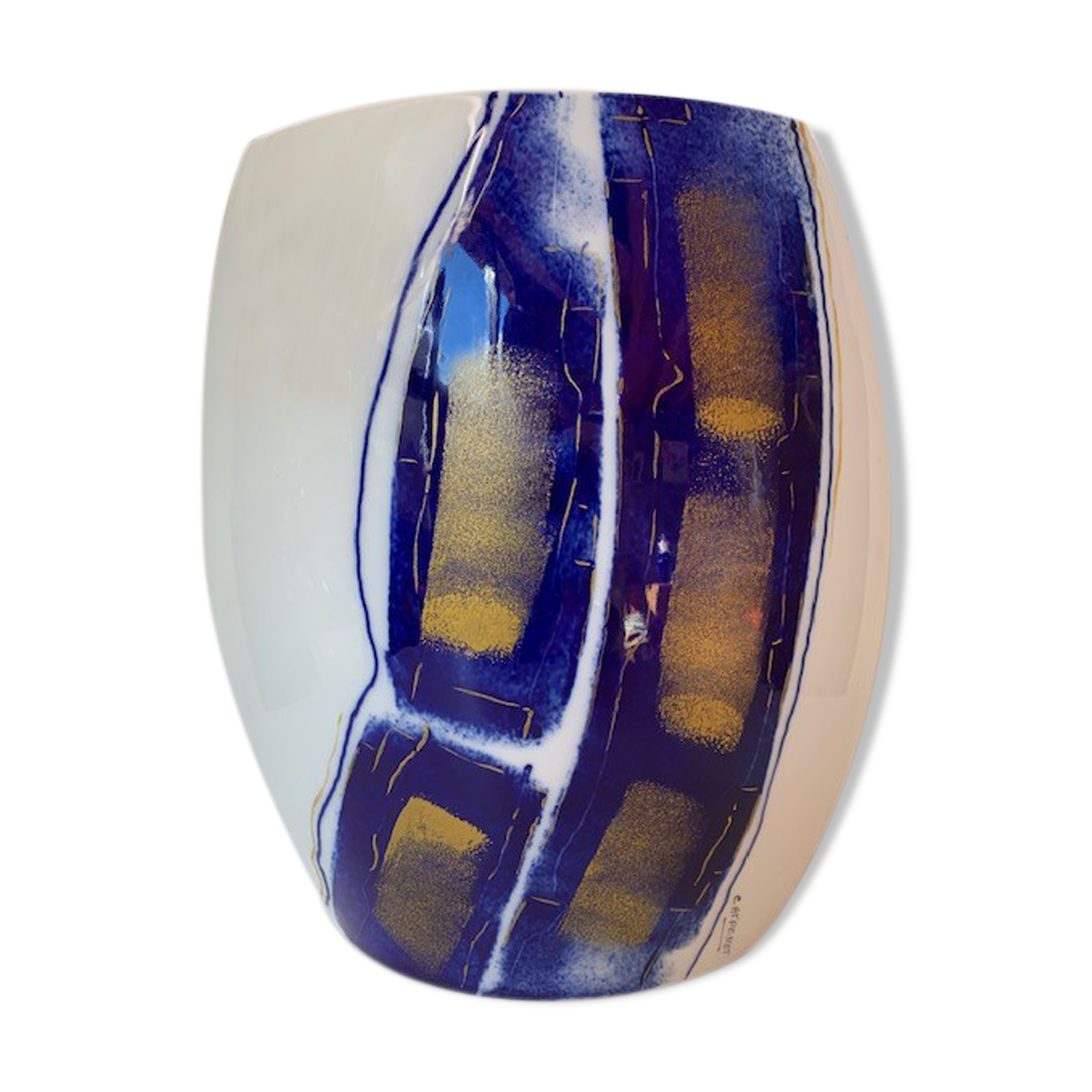 VASE Limoges porcelain flattened gilded shape