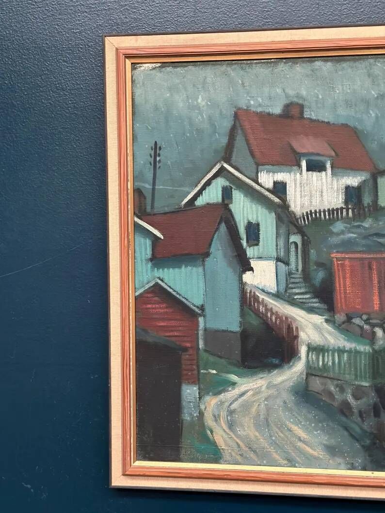 Original Swedish Oil on Canvas – “Stryket, Nordingrå” – Signed – Dated 1959 – Vintage & Framed – 52 × 44 cm (20.5" × 17.3")