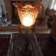 TWISTED WOODEN FLOOR LAMP, ENGRAVED GLASS GLOBE
