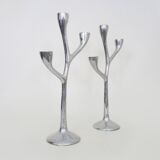 Paire de bougeoirs italiens "Arbre" en fonte d'aluminium années 80