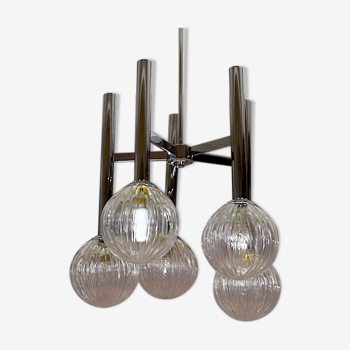 Vintage chandelier chrome & glass 1970