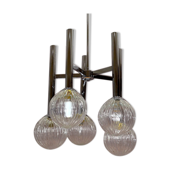 Vintage chandelier chrome & glass 1970