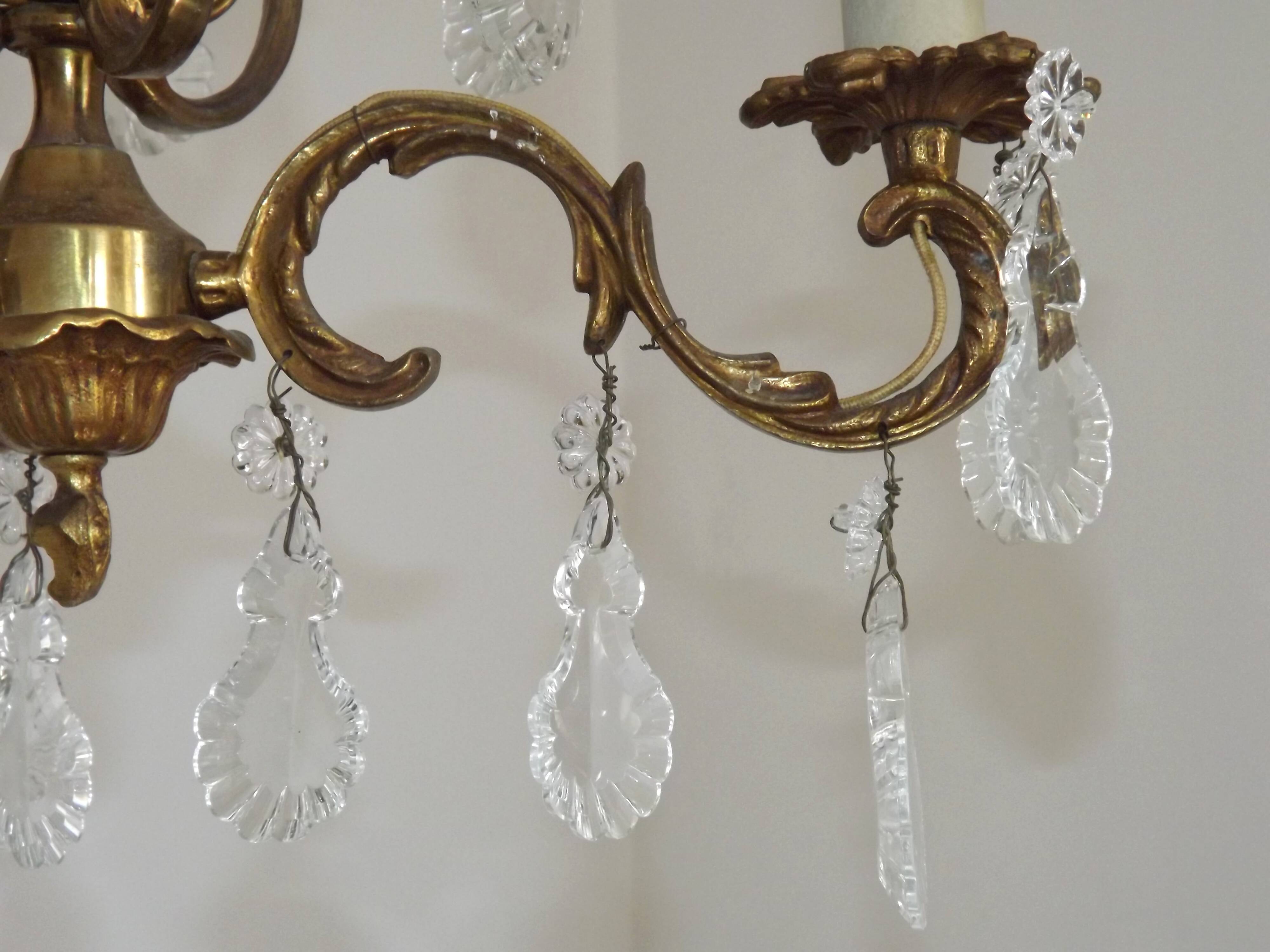 Chandelier en cage en bronze et cristal à 3 lumières Acanthus Art Nouveau français