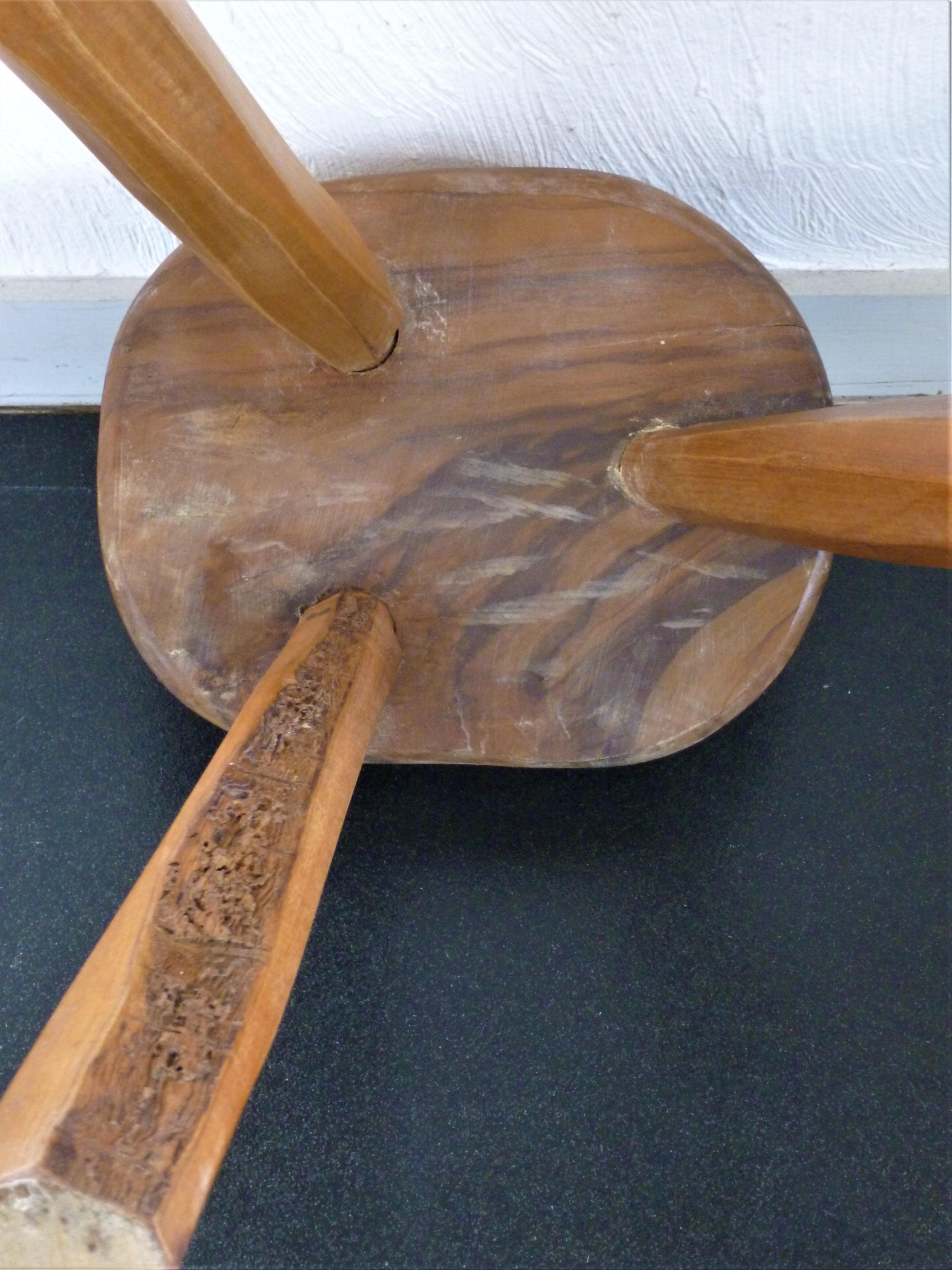 Brutalist stool, 70s, in olive tree