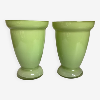 Paire de vases pâte de verre verte