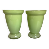 Pair of green glass paste vases