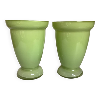 Pair of green glass paste vases