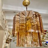 Veca lustre verre structure laiton , Espagne 1960