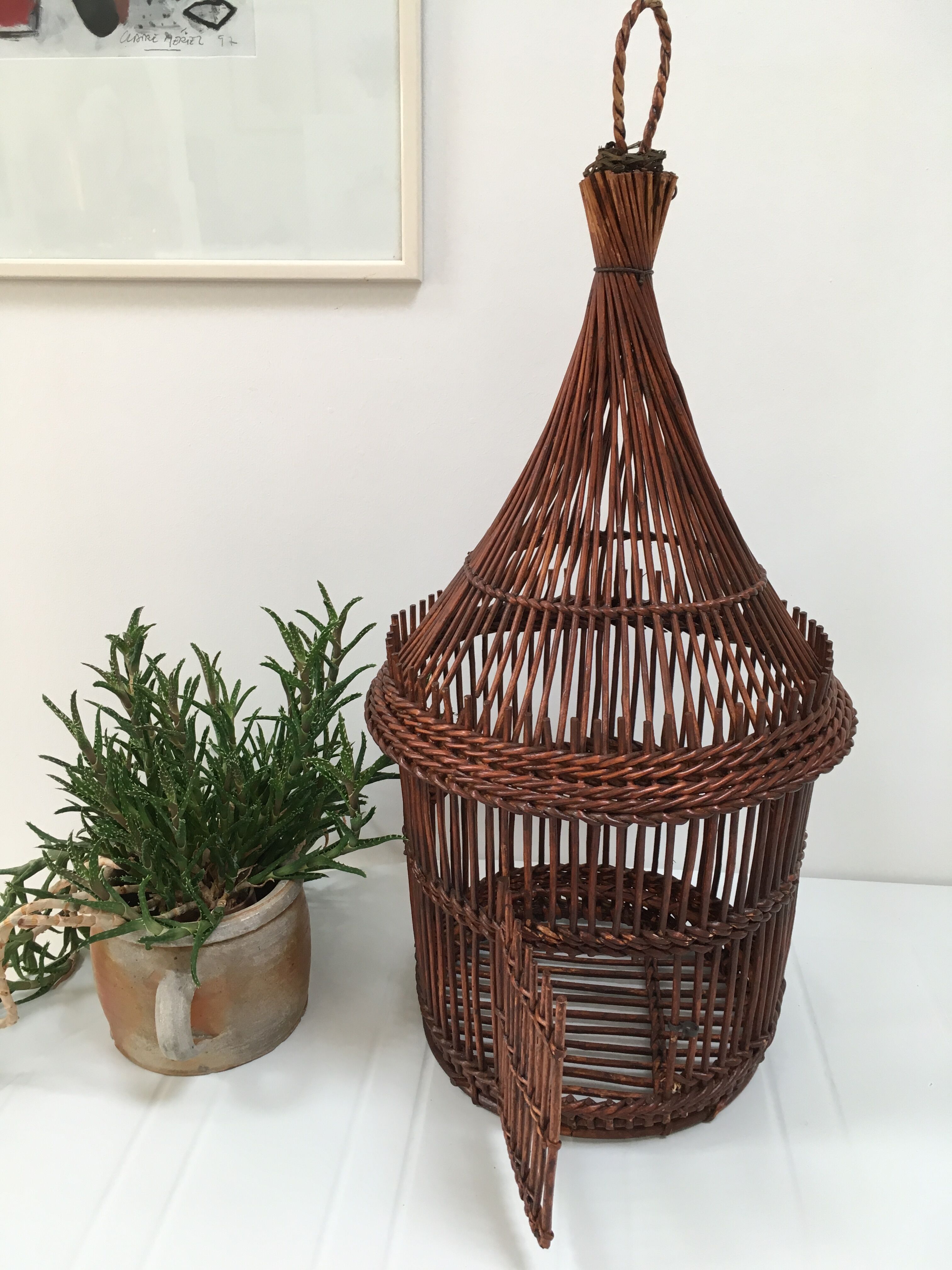 Cage à oiseaux décorative en rotin