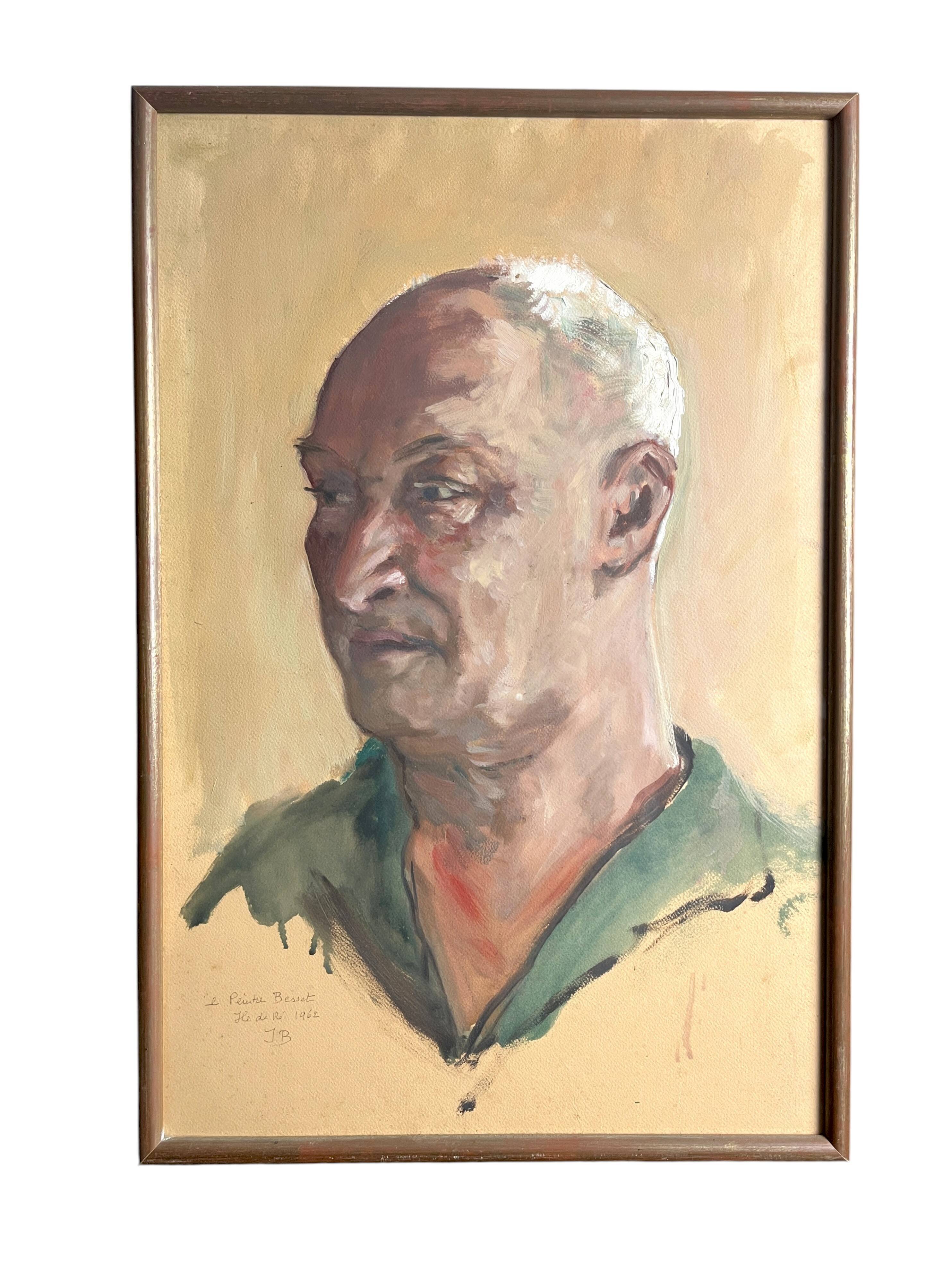 Tableau huile HSP portrait de Besset signé daté XXème