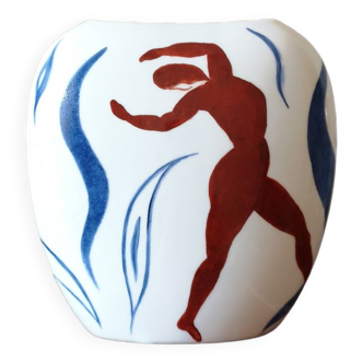 Magnificent vase of silhouettes and dances, in the style of Matisse, signed by the artist
