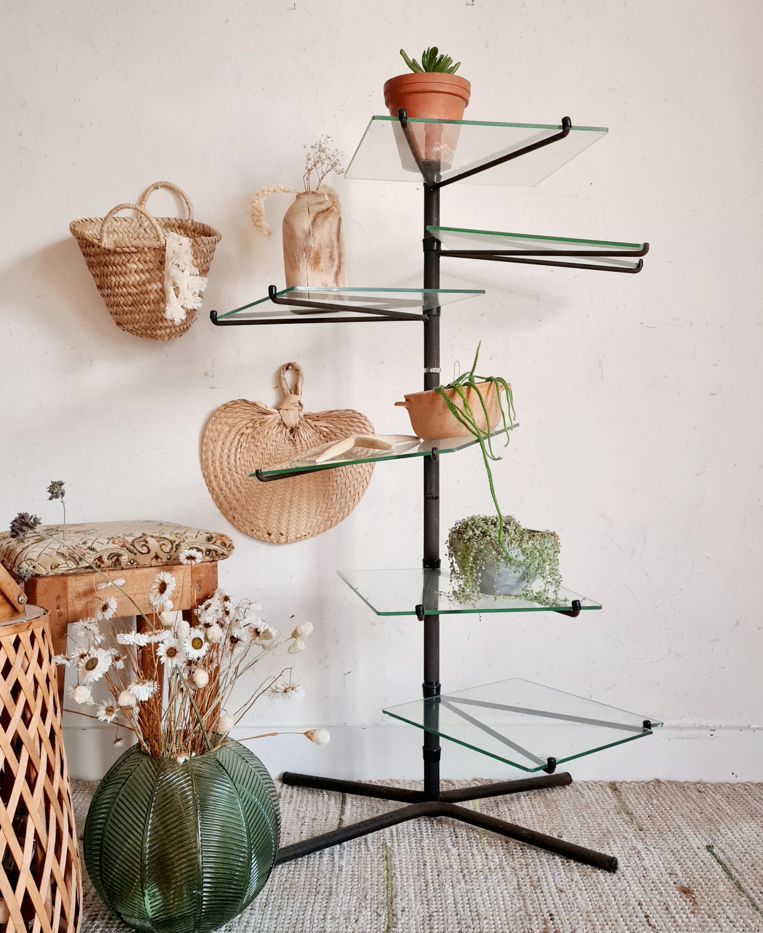 Retro metal and glass merchant shelf -