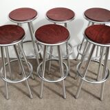 Set of 6 aluminum and wood bar stools in the Amat-3 style for Knoll, vintage 1990