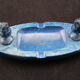Ashtray in lapis lazuli, cut and polished, OWL/owl, stone