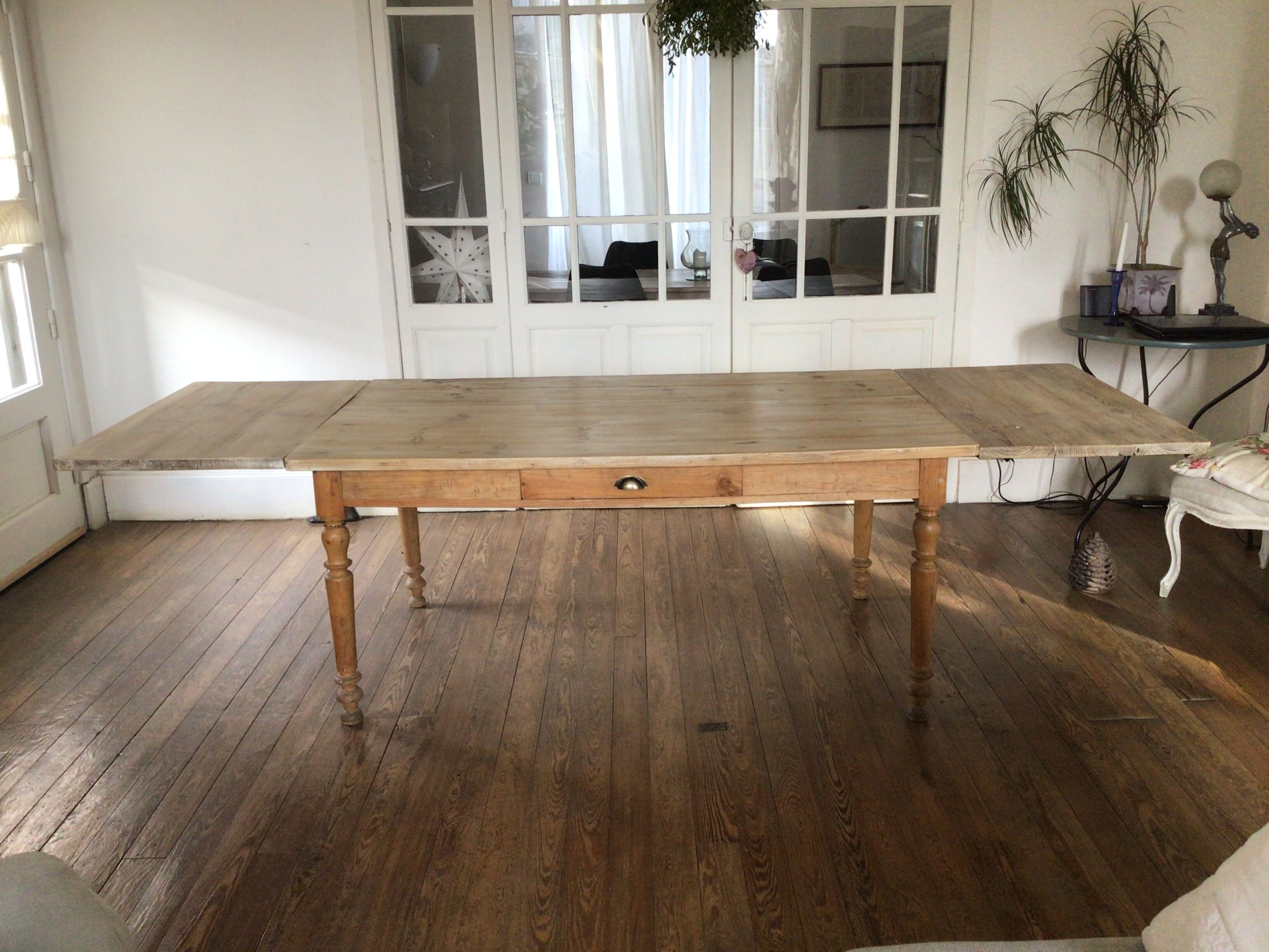 Nineteenth century farmhouse table in fir with extensions