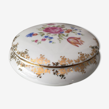 Candy or jewelry box in limoges porcelain baud with floral decoration