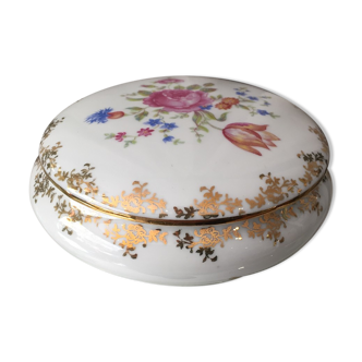 Candy or jewelry box in limoges porcelain baud with floral decoration