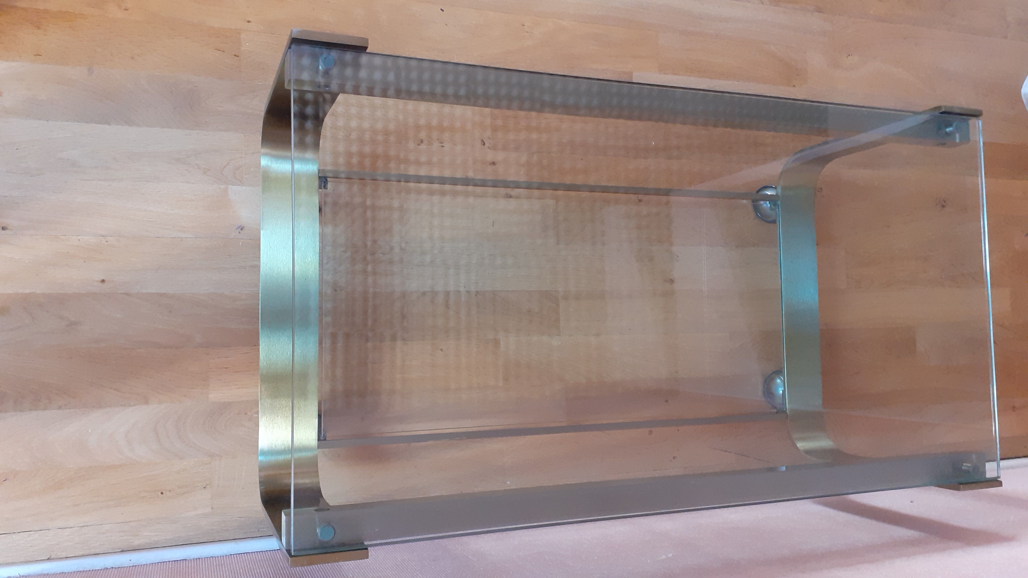 Coffee table 1970s, in metal 2 tones and glass.