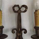 Pair French Louis XV Ribbons And Bows Bronze Double Wall Lights 5411