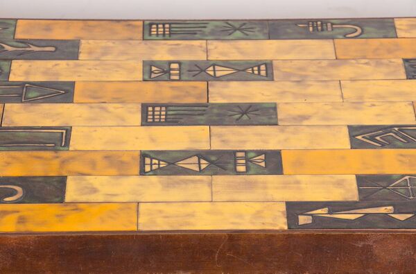 Table basse en céramique émaillée et acier Jean Garbero Vallauris 1950.