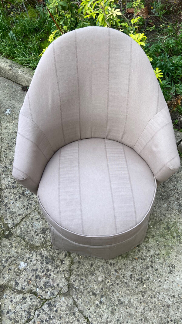 Fauteuil crapaud en toile vintage 1970