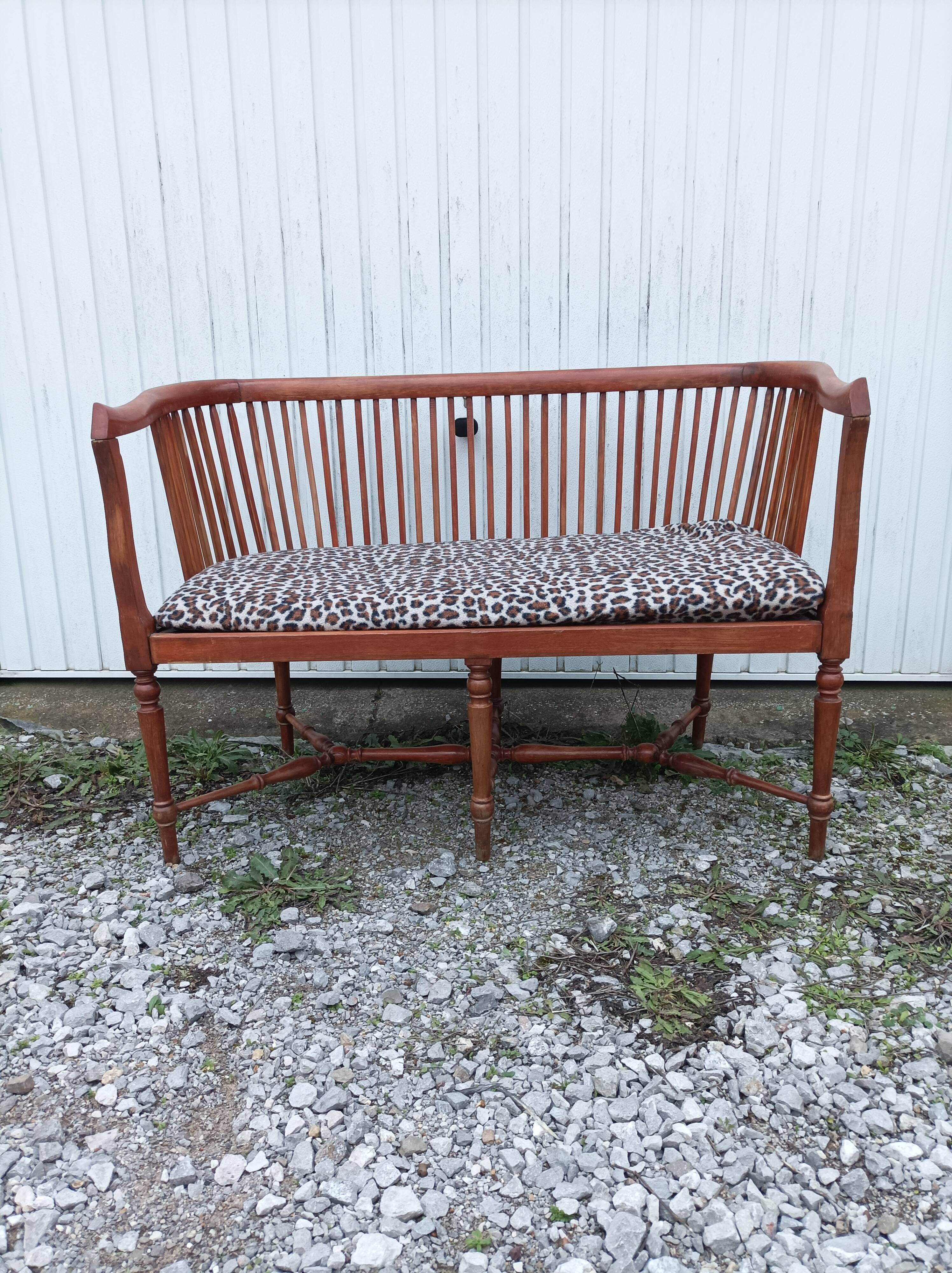 Banc bois léopard véranda salon 6 pieds vintage