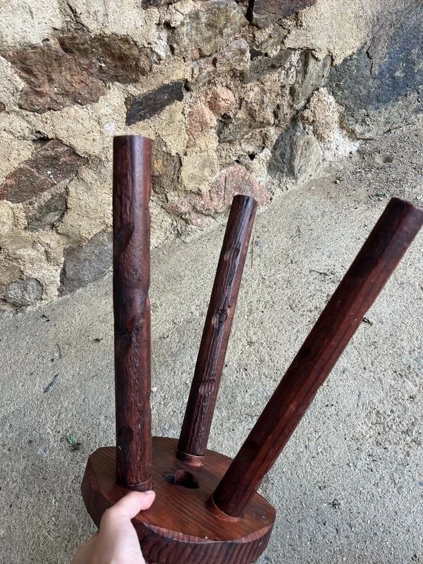 Vintage wooden stool with three legs Cottage Farm Stool