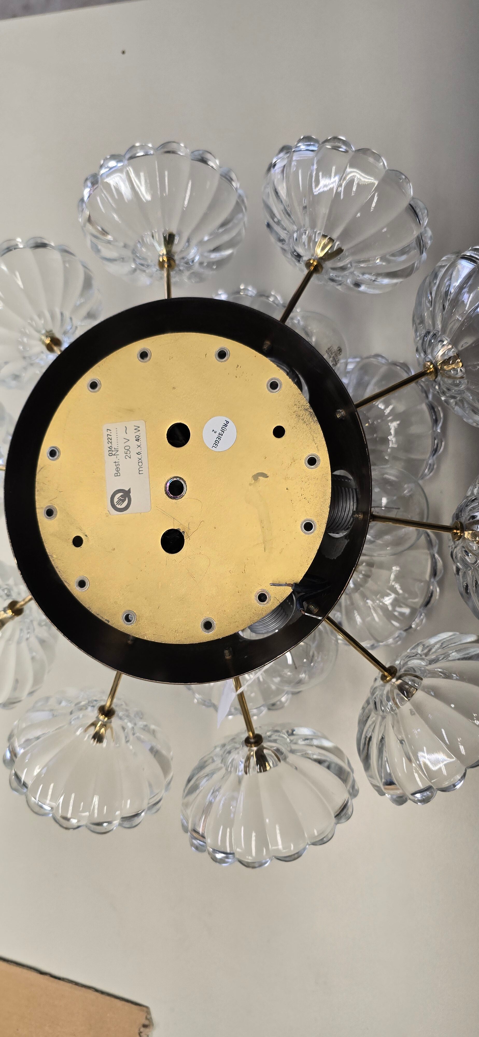 Sputnik ceiling light in floral glass and brass, Germany, 1960s.