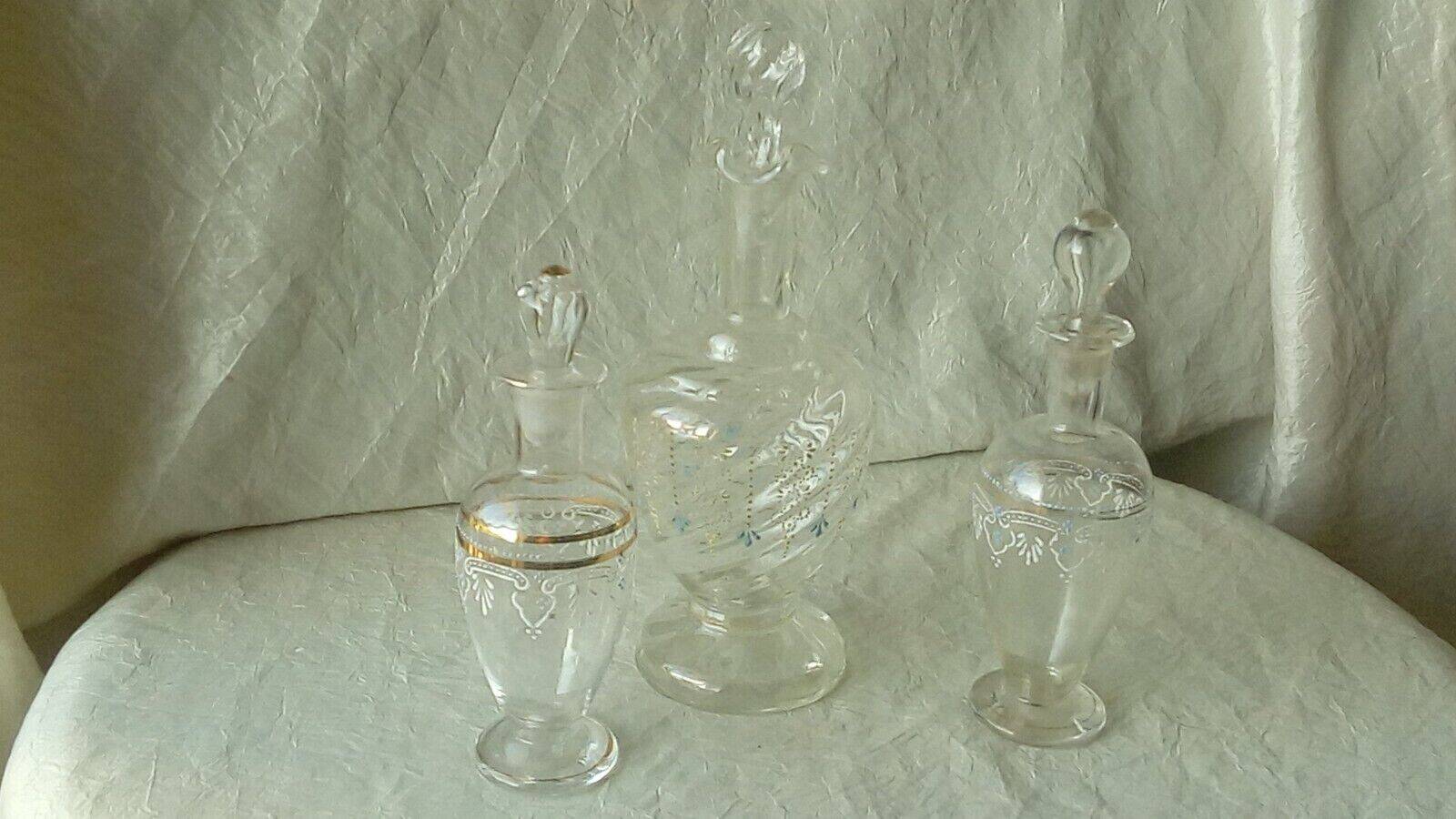 Enameled glass carafes bottles for perfume late 19th century