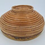 Circular rattan presentation cup rimmed with brass 1960/70 DLG Gabriella Crespi