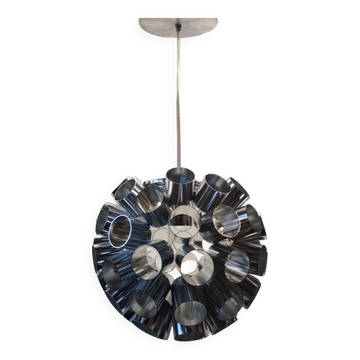 Vintage 1970s Mid-Century Chrome Pendant Lamp - Futuristic Space Age