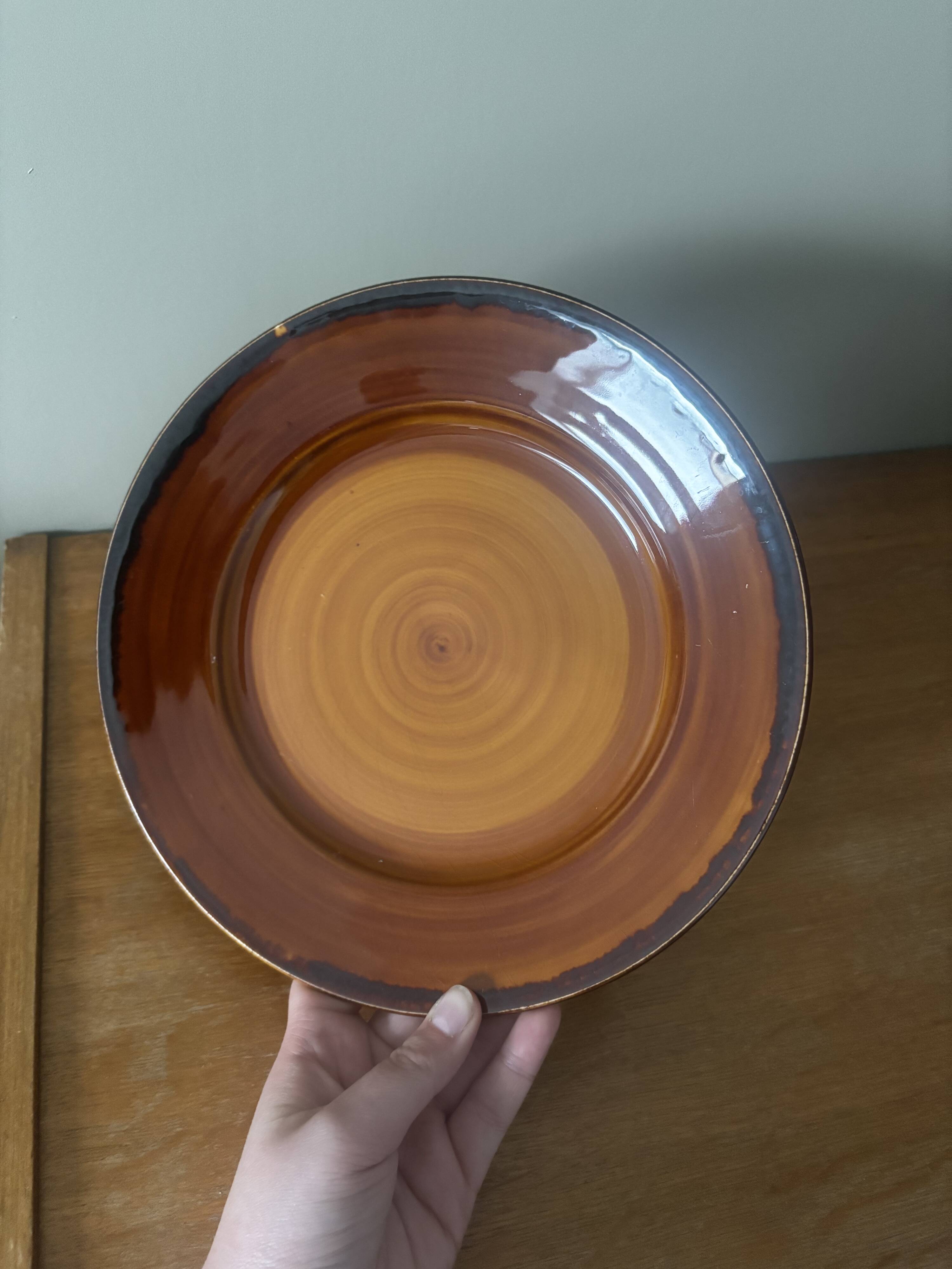 Vintage set of 6 honey brown flat plates from Lunéville.