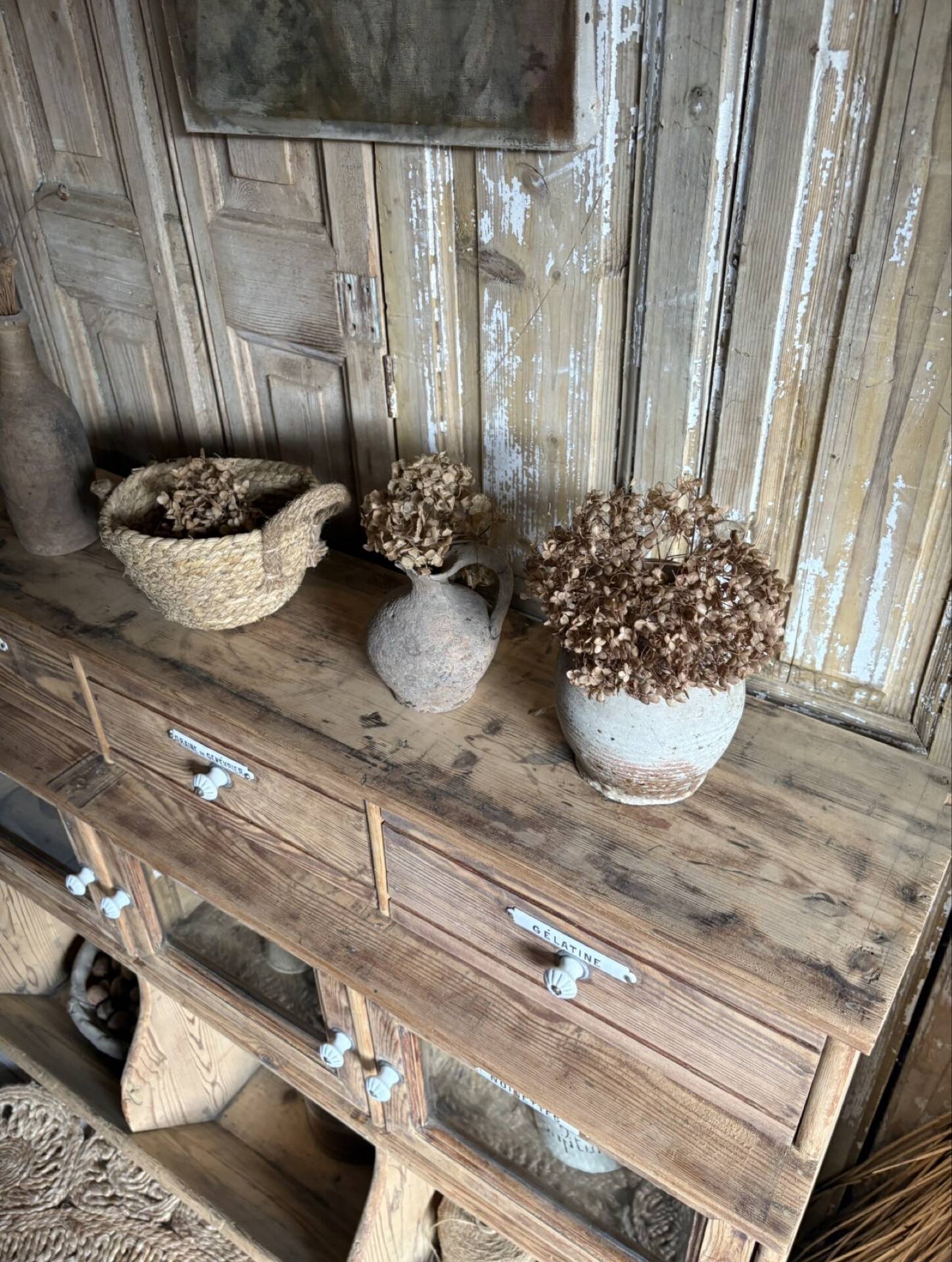 Ancien Meuble Grainetier D’épicerie – Tiroirs, Vitrines & Plaques Émai