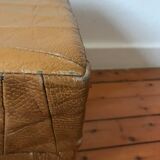 Vintage patchwork leather storage pouf circa 1960