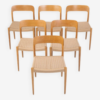 Set of 6 dining chairs in oak and papercord by Niels Otto Møller