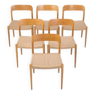 Set of 6 dining chairs in oak and papercord by Niels Otto Møller