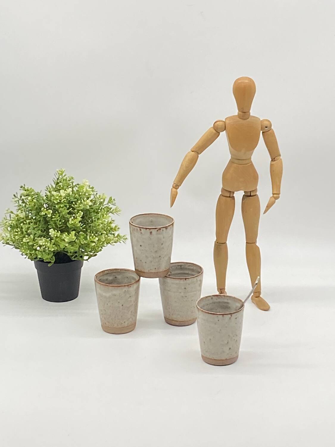 Set of 4 Roger Jacques stoneware tumblers / glass, vintage