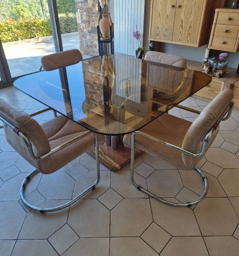 Guido faleschini dining table chrome marble glass funnel 1970 italy