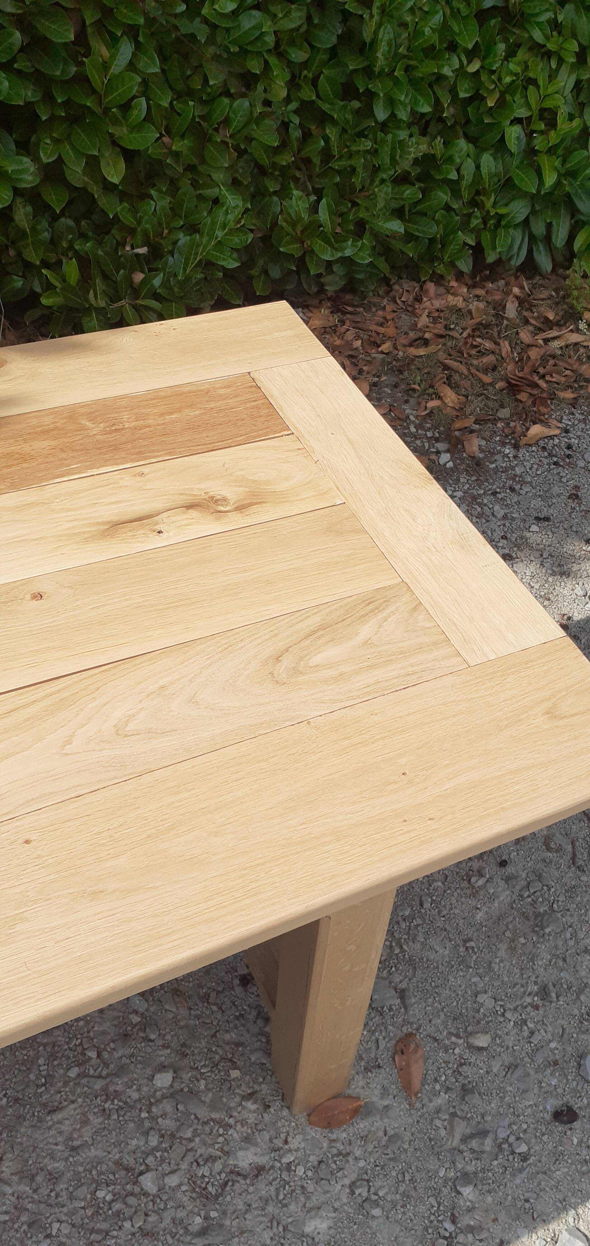 Large solid oak farmhouse table in raw wood