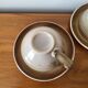 Ensemble de 2 grandes tasses et sous-tasse en grès Longchamp