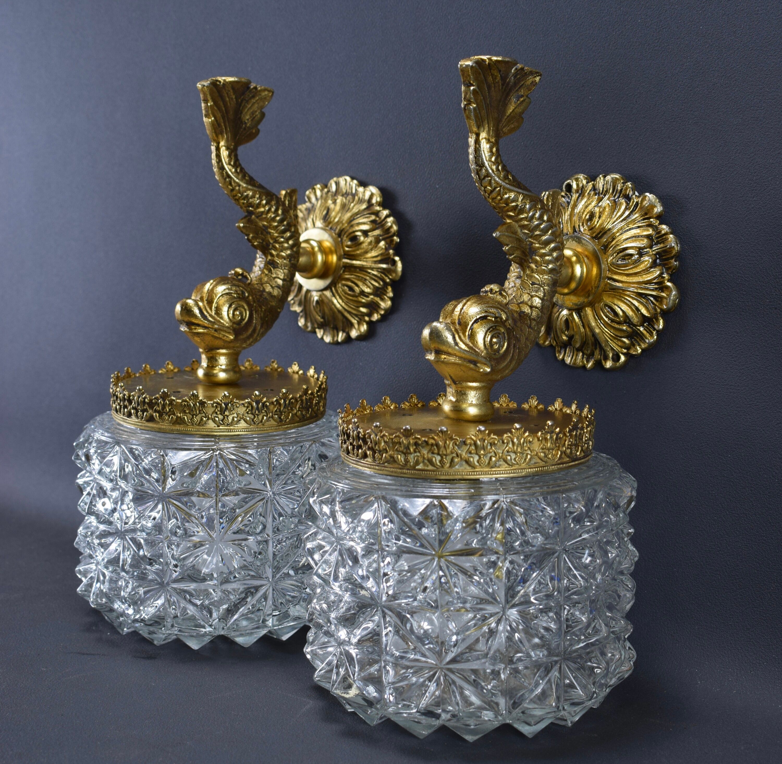 Pair of wall lamps Vintage Dauphin Brass Bathroom