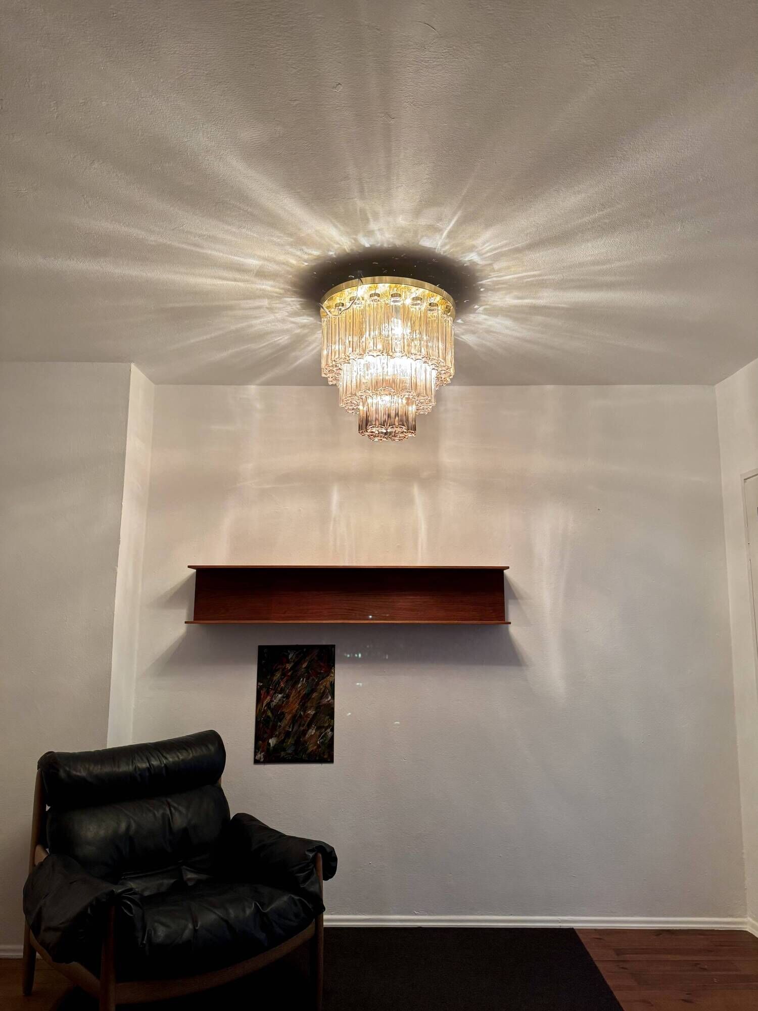 Brass and Smoked Glass Chandelier by Glashütte Limburg
