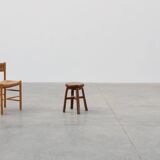 French Antique round stool in oak with nice patina, ca. 1850