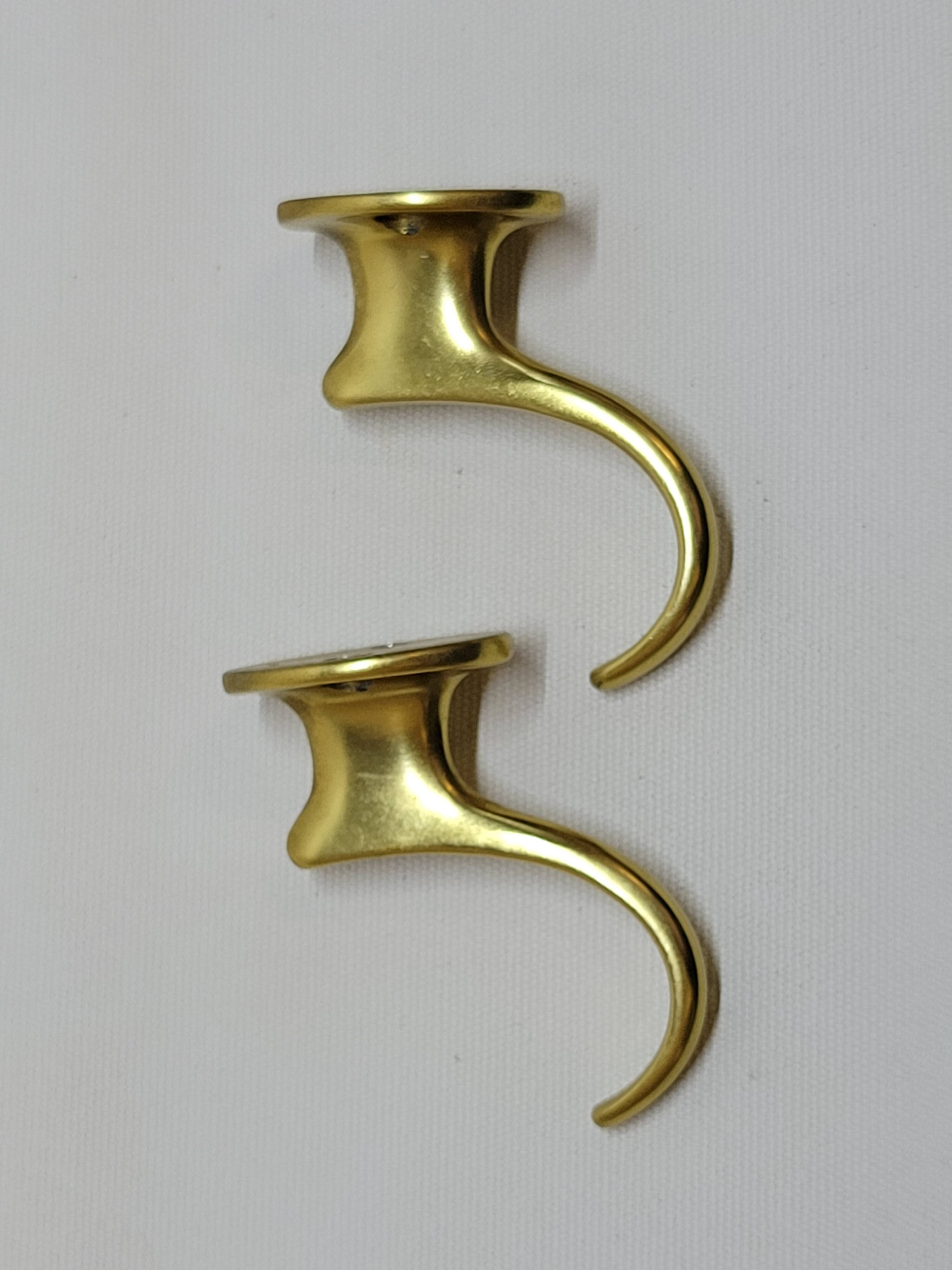 Gold-Colored Anodized Aluminum Coat Hooks, 1950s, Set of 2