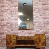 Renovated art deco dressing table with mirror, light walnut