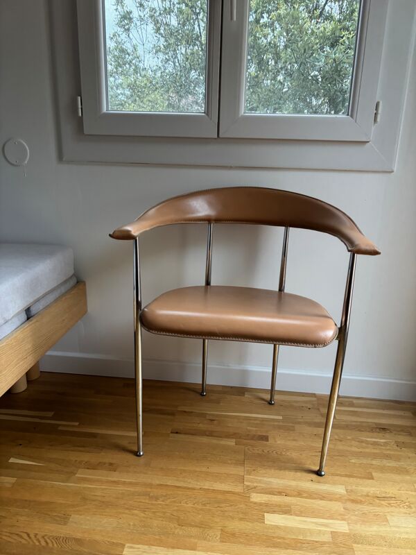 Chaise Vintage Fasem P40 - Design Giancarlo Vegni - Cuir Cognac